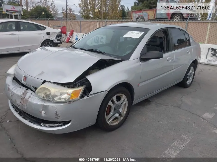 2003 Saturn Ion 3 VIN: 1G8AL52F43Z171502 Lot: 40897951