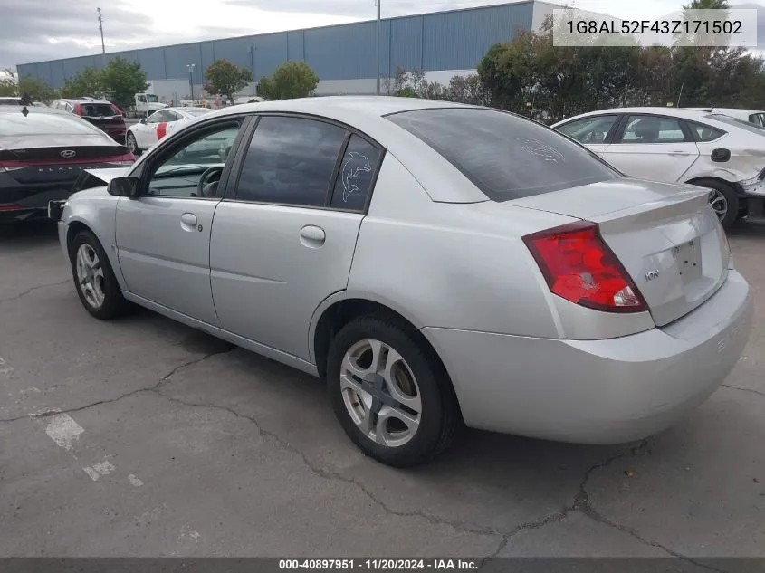 2003 Saturn Ion 3 VIN: 1G8AL52F43Z171502 Lot: 40897951