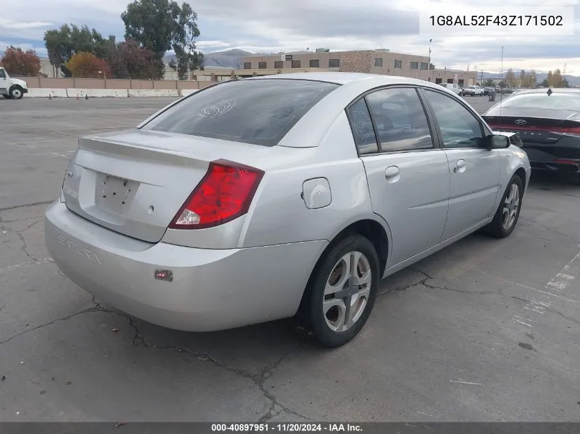 2003 Saturn Ion 3 VIN: 1G8AL52F43Z171502 Lot: 40897951