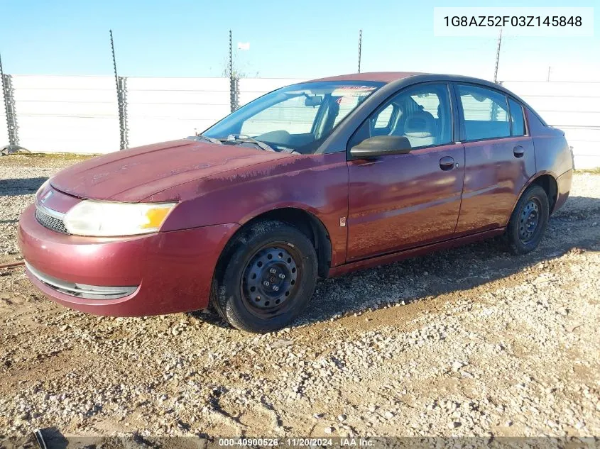 2003 Saturn Ion 2 VIN: 1G8AZ52F03Z145848 Lot: 40900526