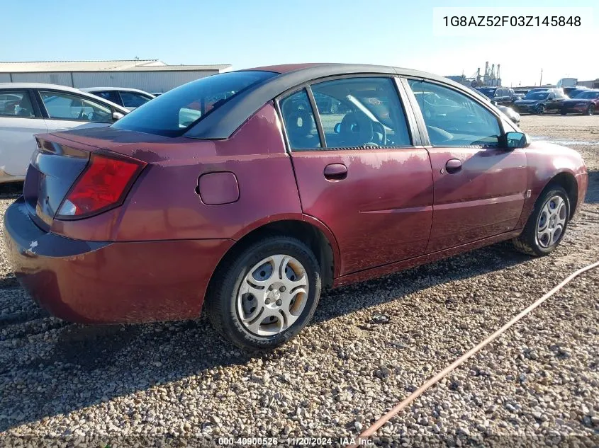 2003 Saturn Ion 2 VIN: 1G8AZ52F03Z145848 Lot: 40900526