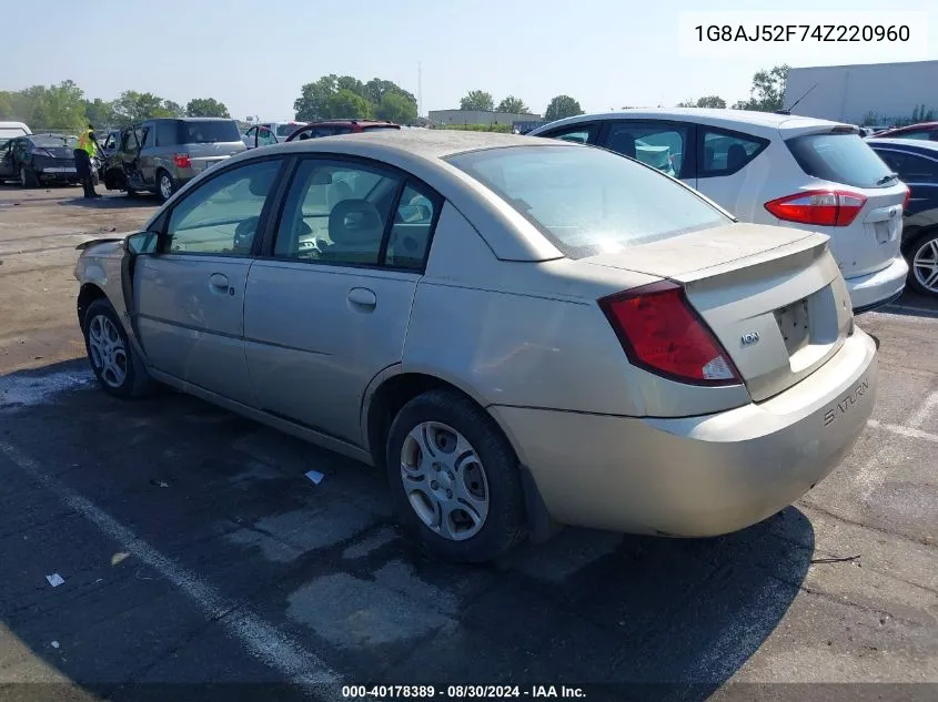 2004 Saturn Ion 2 VIN: 1G8AJ52F74Z220960 Lot: 40178389