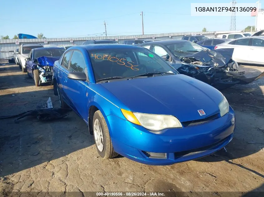 2004 Saturn Ion 2 VIN: 1G8AN12F94Z136099 Lot: 40190556