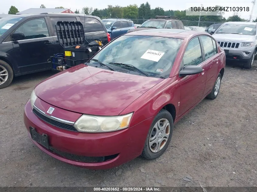 2004 Saturn Ion 2 VIN: 1G8AJ52F44Z103918 Lot: 40203652