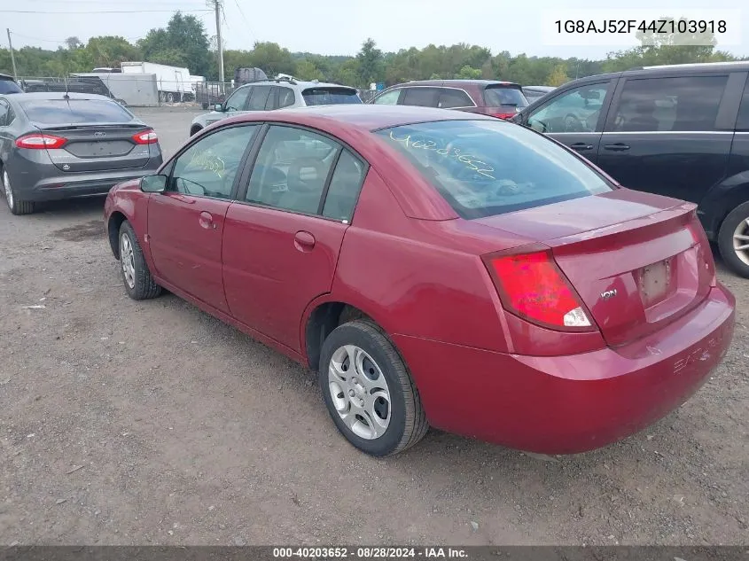 2004 Saturn Ion 2 VIN: 1G8AJ52F44Z103918 Lot: 40203652