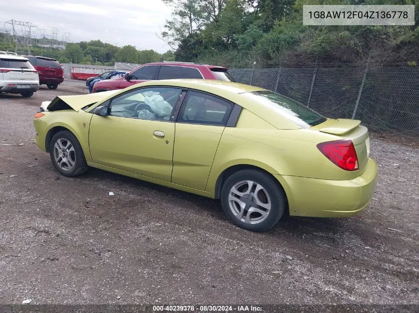 2004 Saturn Ion 3 VIN: 1G8AW12F04Z136778 Lot: 40239378