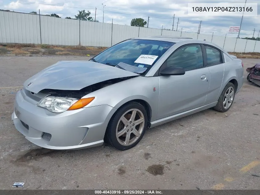 2004 Saturn Ion Red Line VIN: 1G8AY12P04Z213166 Lot: 40433916