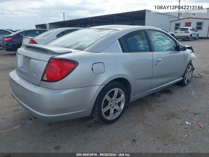 2004 Saturn Ion Red Line VIN: 1G8AY12P04Z213166 Lot: 40433916