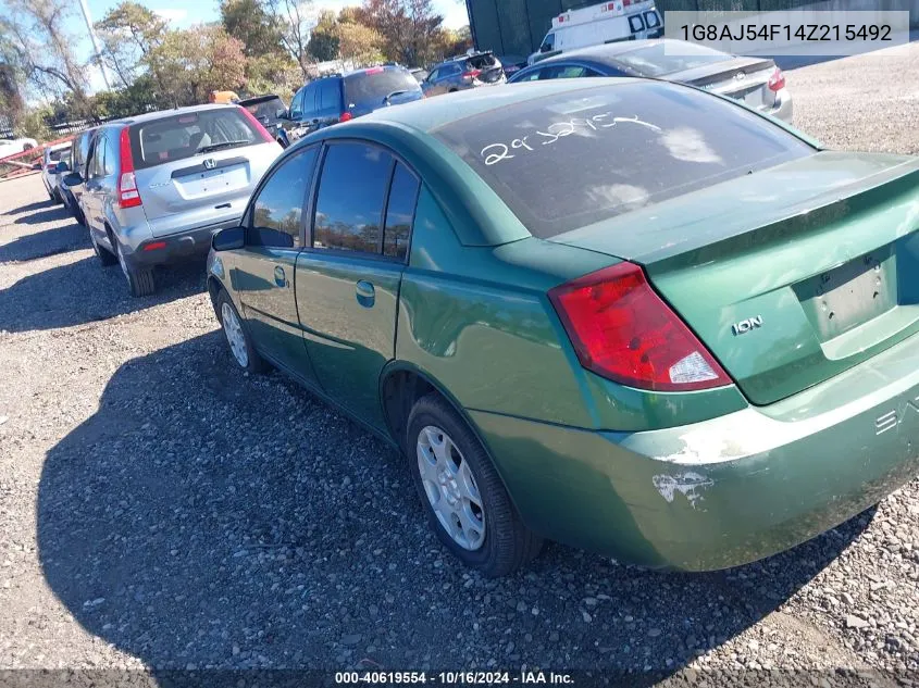 2004 Saturn Ion 2 VIN: 1G8AJ54F14Z215492 Lot: 40619554