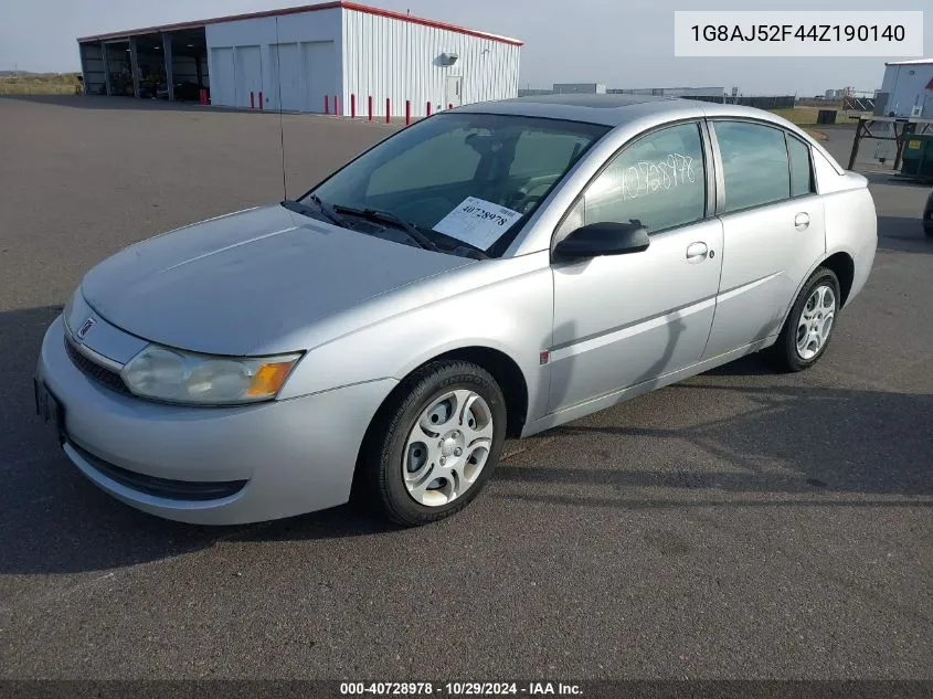 2004 Saturn Ion 2 VIN: 1G8AJ52F44Z190140 Lot: 40728978