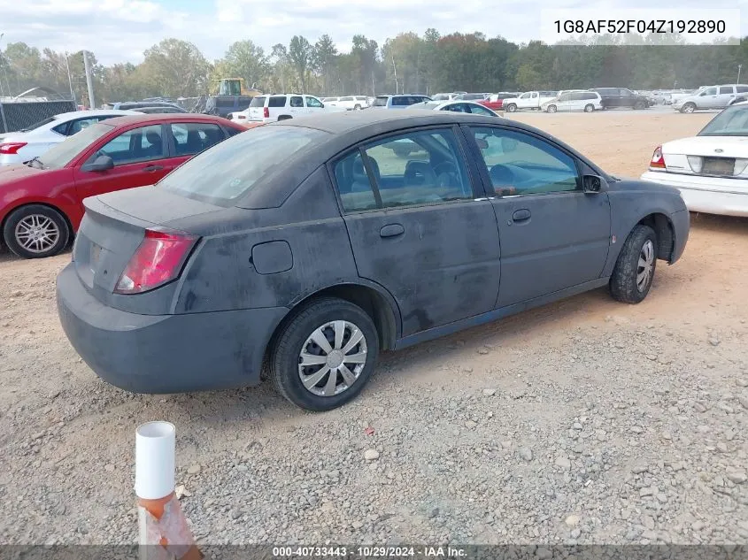 2004 Saturn Ion 1 VIN: 1G8AF52F04Z192890 Lot: 40733443