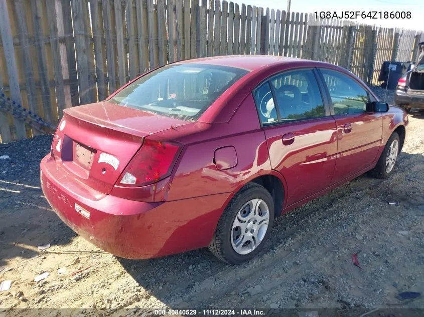 2004 Saturn Ion 2 VIN: 1G8AJ52F64Z186008 Lot: 40840529