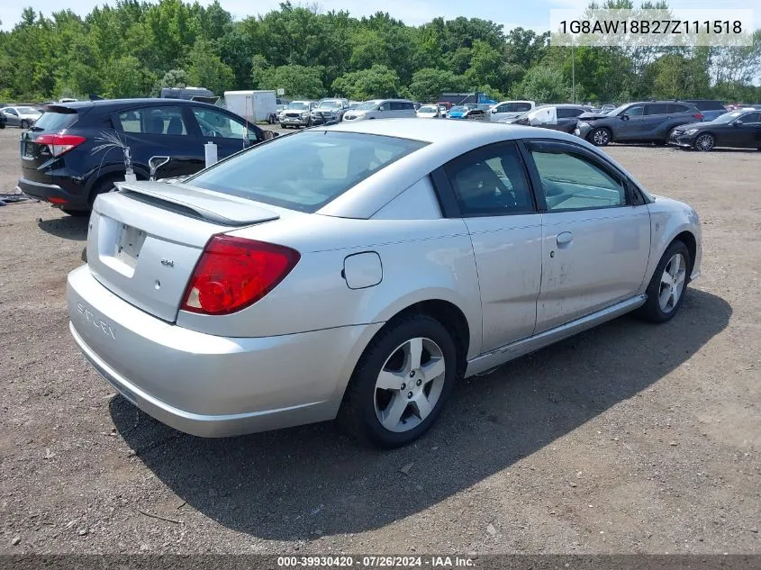 2007 Saturn Ion 3 VIN: 1G8AW18B27Z111518 Lot: 39930420