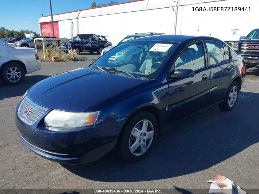 2007 Saturn Ion 2 VIN: 1G8AJ58F87Z189441 Lot: 40439436