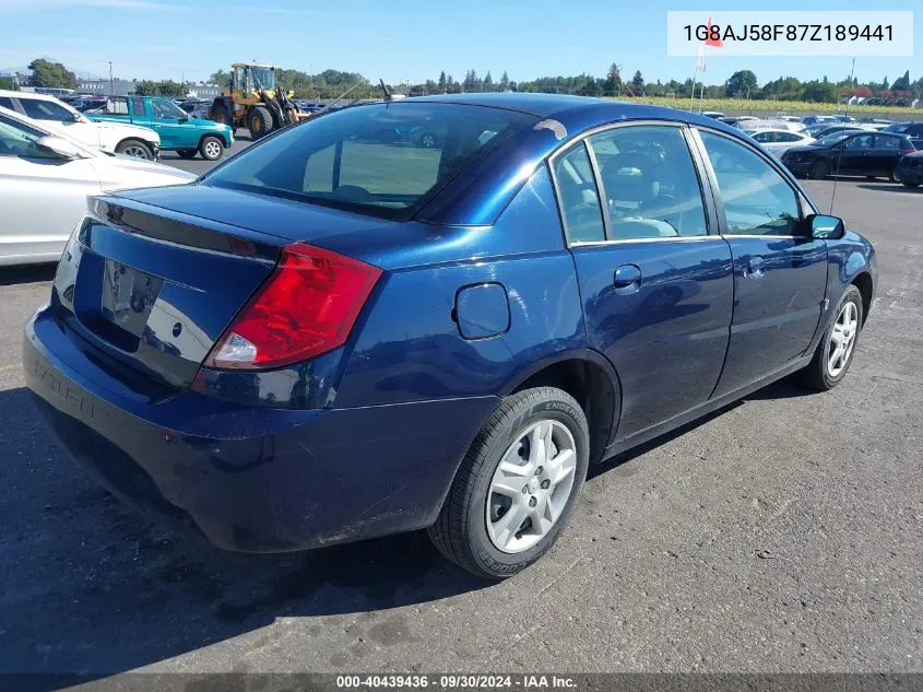 2007 Saturn Ion 2 VIN: 1G8AJ58F87Z189441 Lot: 40439436