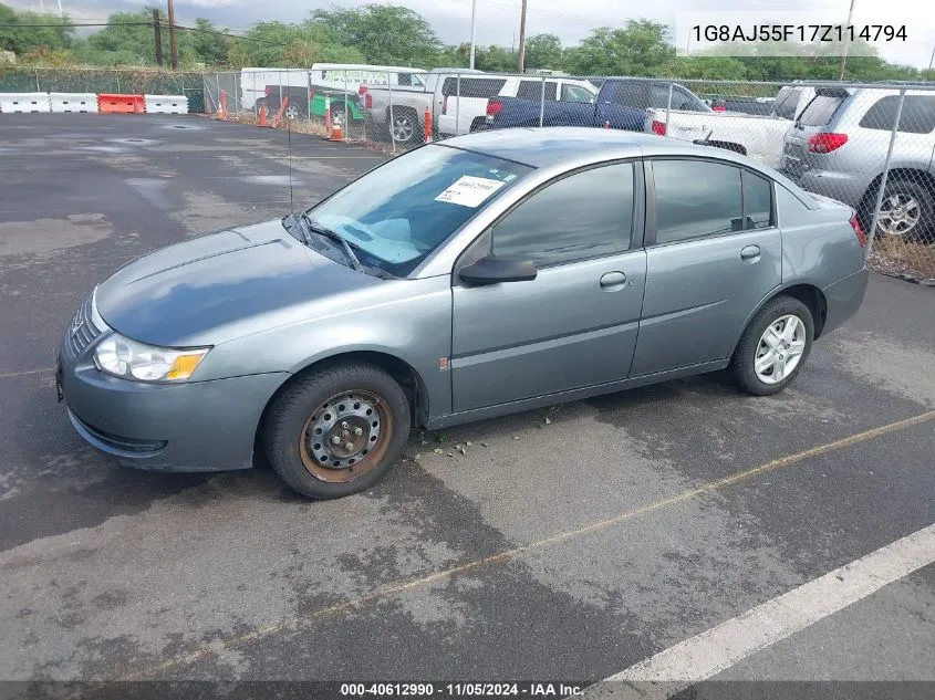 2007 Saturn Ion 2 VIN: 1G8AJ55F17Z114794 Lot: 40612990