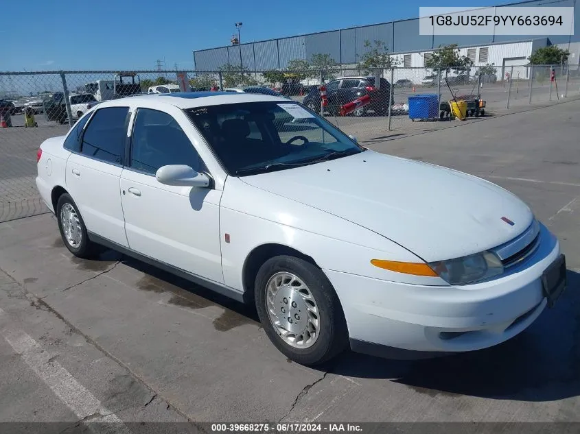 2000 Saturn Ls1 VIN: 1G8JU52F9YY663694 Lot: 39668275