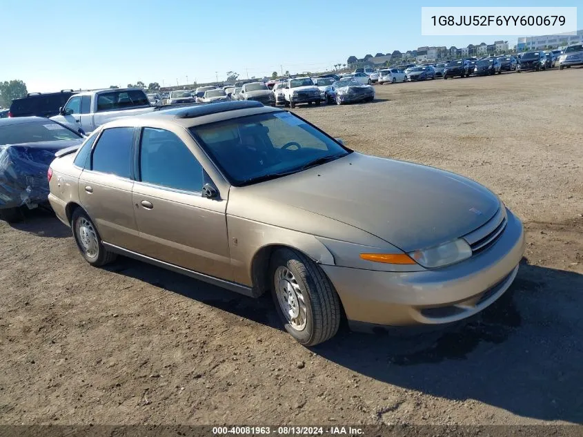 2000 Saturn Ls1 VIN: 1G8JU52F6YY600679 Lot: 40081963