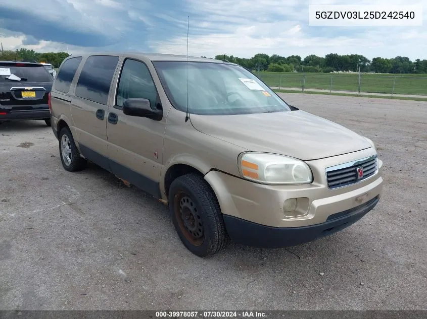 2005 Saturn Relay Fwd VIN: 5GZDV03L25D242540 Lot: 39978057