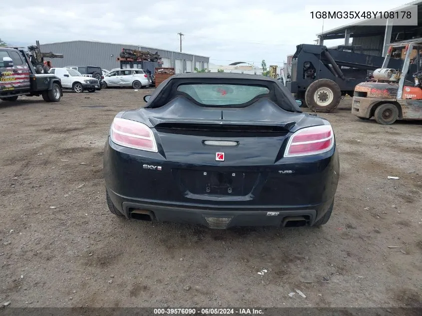 2008 Saturn Sky VIN: 1G8MG35X48Y108178 Lot: 39576090