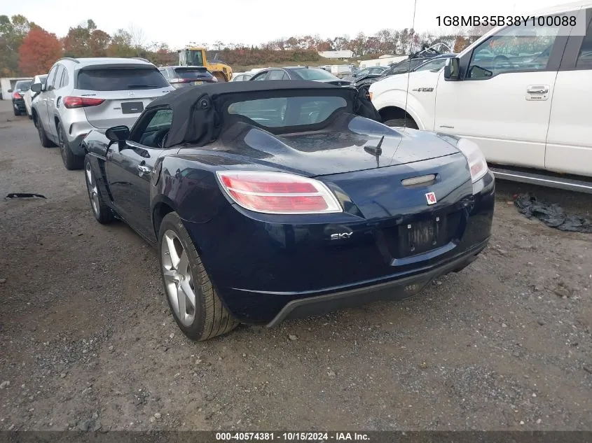 2008 Saturn Sky VIN: 1G8MB35B38Y100088 Lot: 40574381