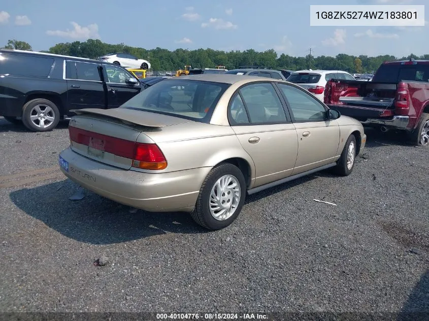 1998 Saturn Sl2 VIN: 1G8ZK5274WZ183801 Lot: 40104776