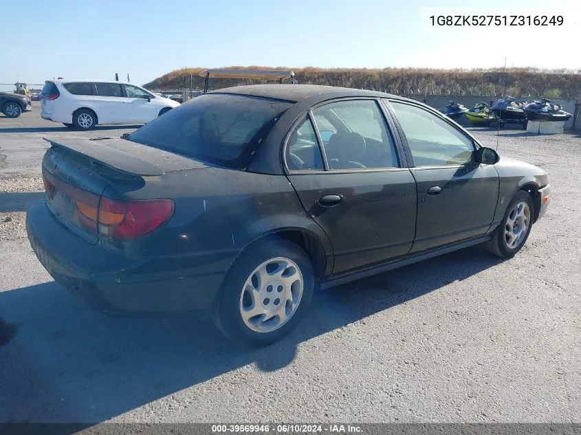 2001 Saturn Sl2 VIN: 1G8ZK52751Z316249 Lot: 39569946