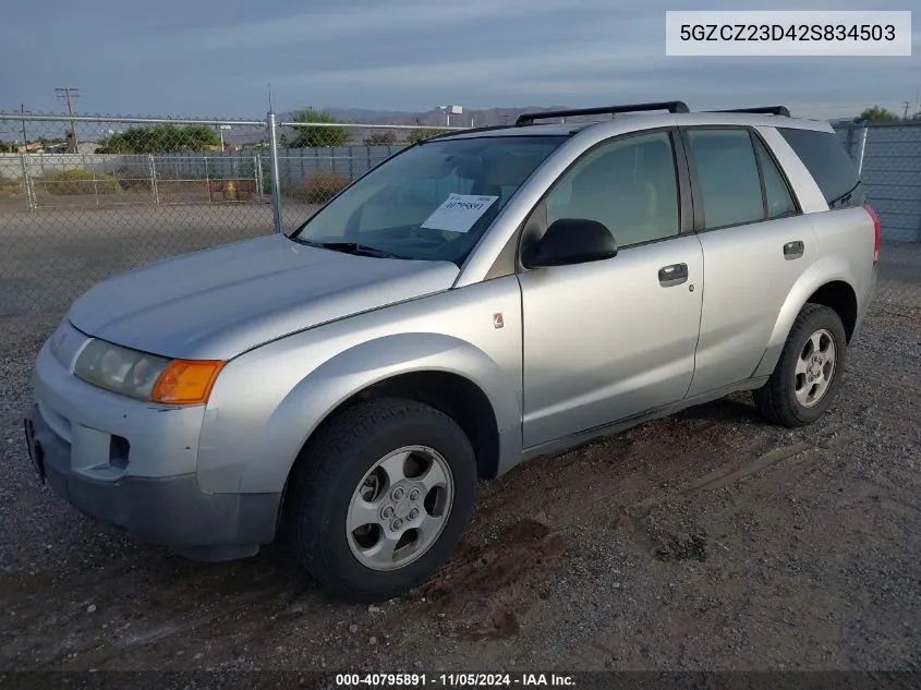 2002 Saturn Vue 4 Cyl VIN: 5GZCZ23D42S834503 Lot: 40795891