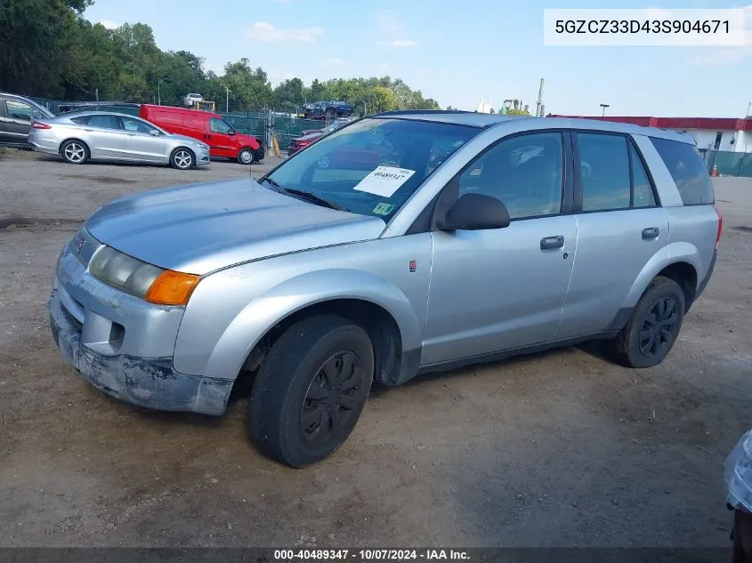 2003 Saturn Vue 4 Cyl VIN: 5GZCZ33D43S904671 Lot: 40489347