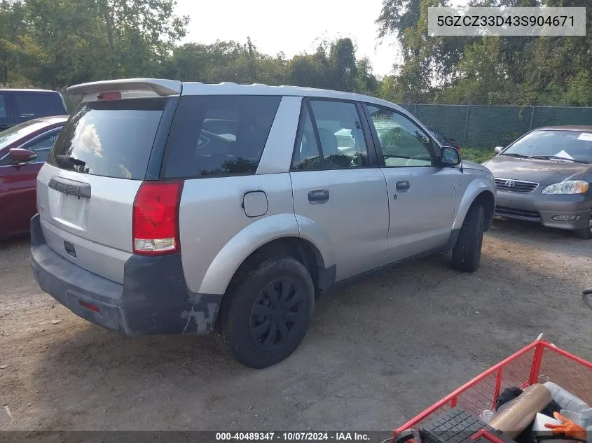 2003 Saturn Vue 4 Cyl VIN: 5GZCZ33D43S904671 Lot: 40489347