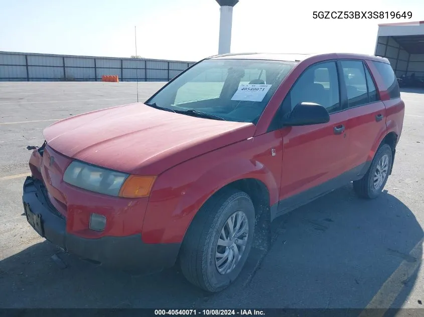 2003 Saturn Vue VIN: 5GZCZ53BX3S819649 Lot: 40540071