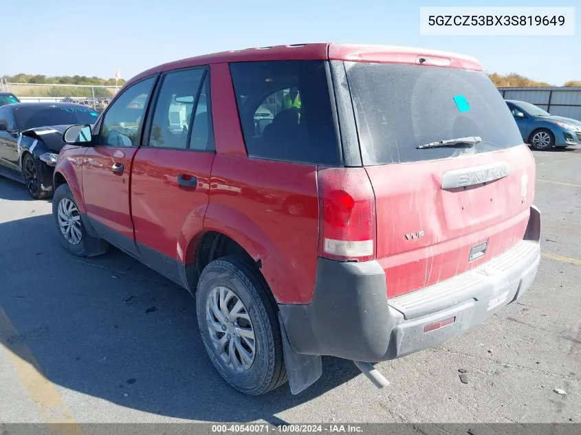 2003 Saturn Vue VIN: 5GZCZ53BX3S819649 Lot: 40540071