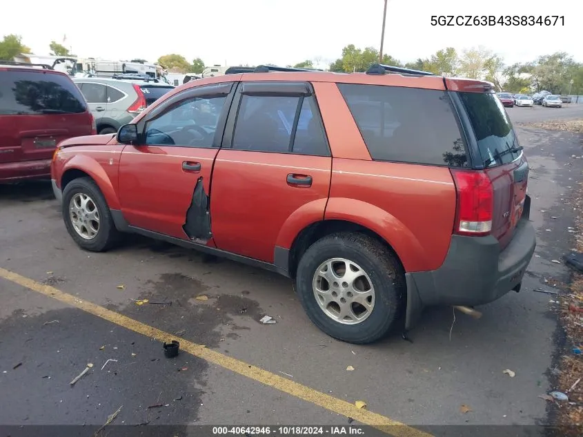 2003 Saturn Vue V6 VIN: 5GZCZ63B43S834671 Lot: 40642946