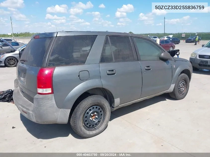 2005 Saturn Vue 4 Cyl VIN: 5GZCZ33D25S836759 Lot: 40403750