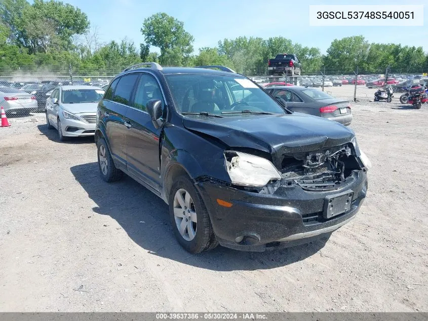 2008 Saturn Vue V6 Xr VIN: 3GSCL53748S540051 Lot: 39537386