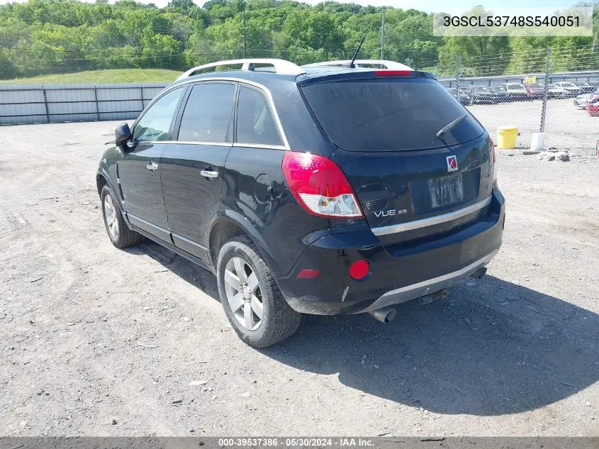 2008 Saturn Vue V6 Xr VIN: 3GSCL53748S540051 Lot: 39537386