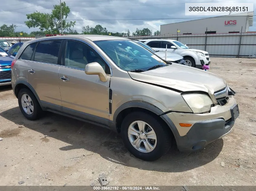 2008 Saturn Vue V6 Xe VIN: 3GSDL43N28S685151 Lot: 39682192