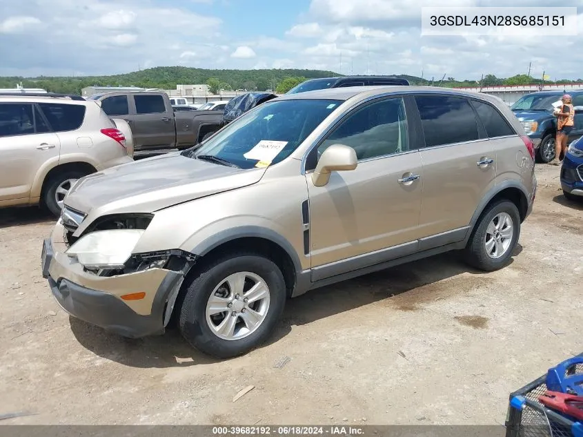 2008 Saturn Vue V6 Xe VIN: 3GSDL43N28S685151 Lot: 39682192