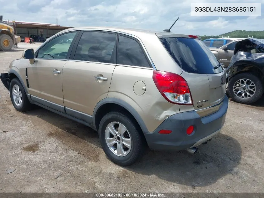 2008 Saturn Vue V6 Xe VIN: 3GSDL43N28S685151 Lot: 39682192