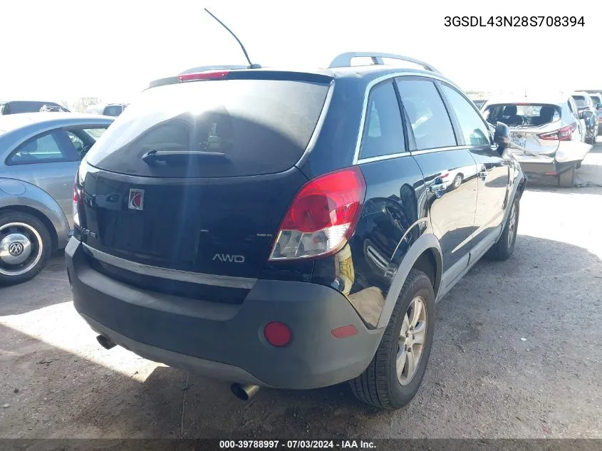 2008 Saturn Vue V6 Xe VIN: 3GSDL43N28S708394 Lot: 39788997