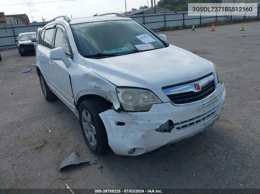 2008 Saturn Vue V6 Xr VIN: 3GSDL73718S512160 Lot: 39789225