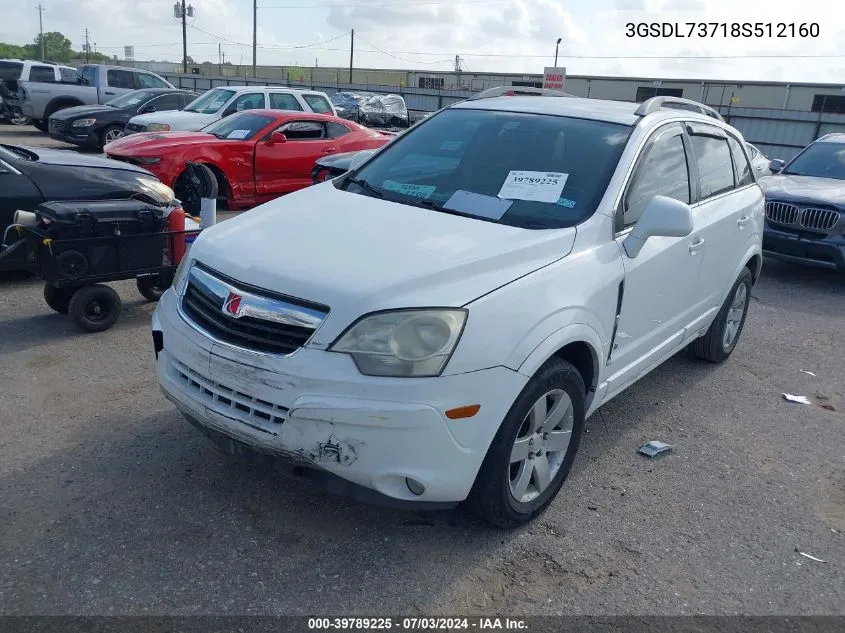 2008 Saturn Vue V6 Xr VIN: 3GSDL73718S512160 Lot: 39789225