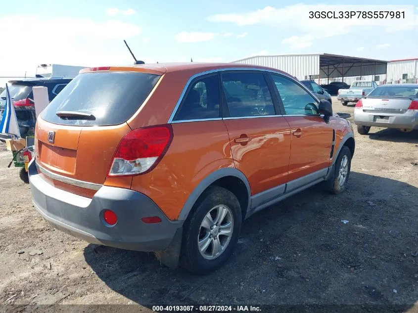 2008 Saturn Vue 4-Cyl Xe VIN: 3GSCL33P78S557981 Lot: 40193087