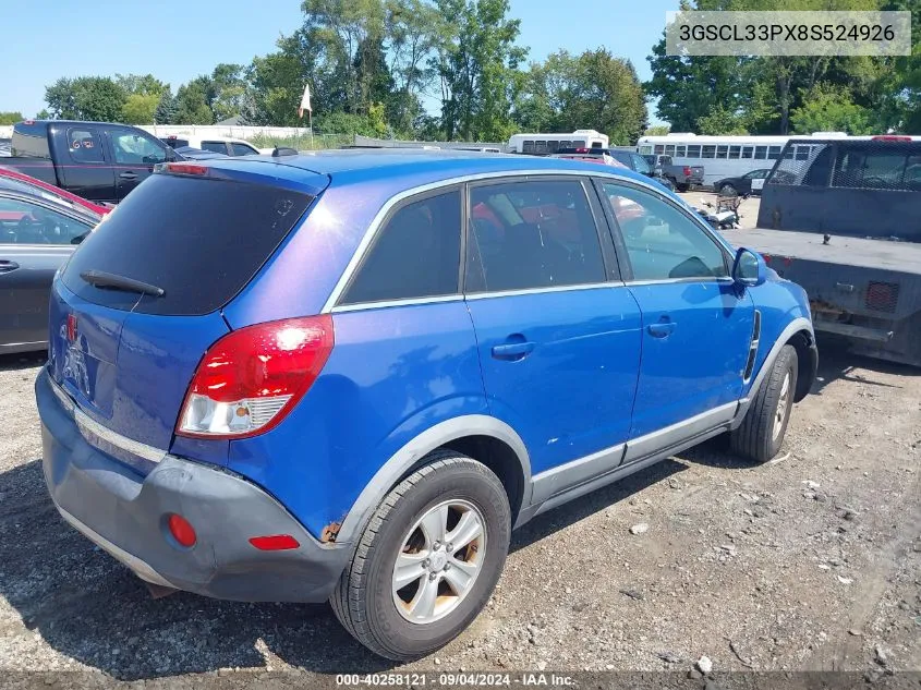 2008 Saturn Vue 4-Cyl Xe VIN: 3GSCL33PX8S524926 Lot: 40258121