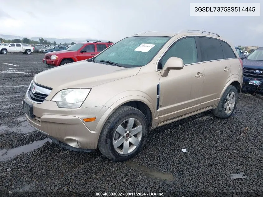 2008 Saturn Vue V6 Xr VIN: 3GSDL73758S514445 Lot: 40303692