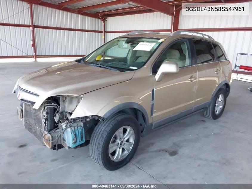 2008 Saturn Vue V6 Xe VIN: 3GSDL43N58S547961 Lot: 40463141