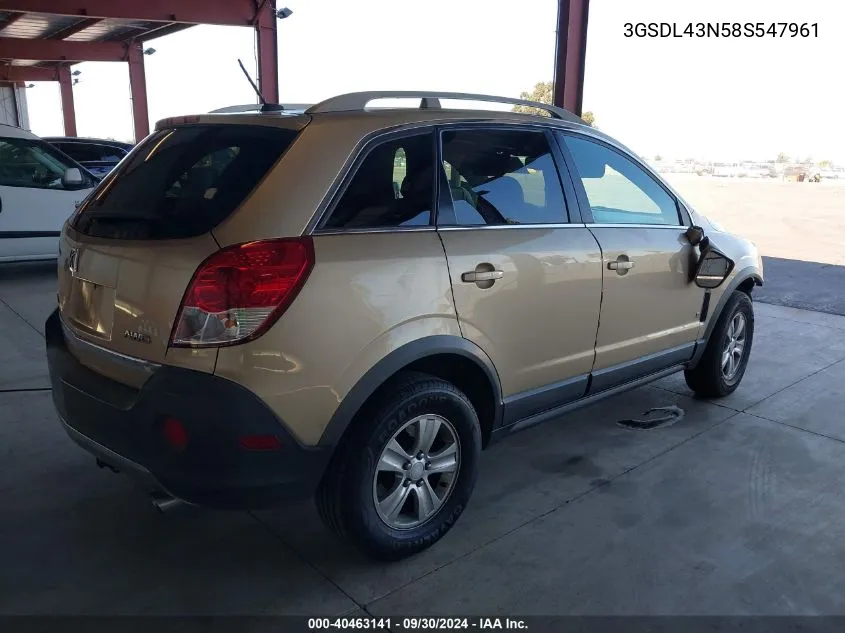 2008 Saturn Vue V6 Xe VIN: 3GSDL43N58S547961 Lot: 40463141