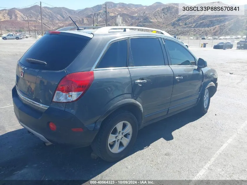 2008 Saturn Vue 4-Cyl Xe VIN: 3GSCL33P88S670841 Lot: 40564323