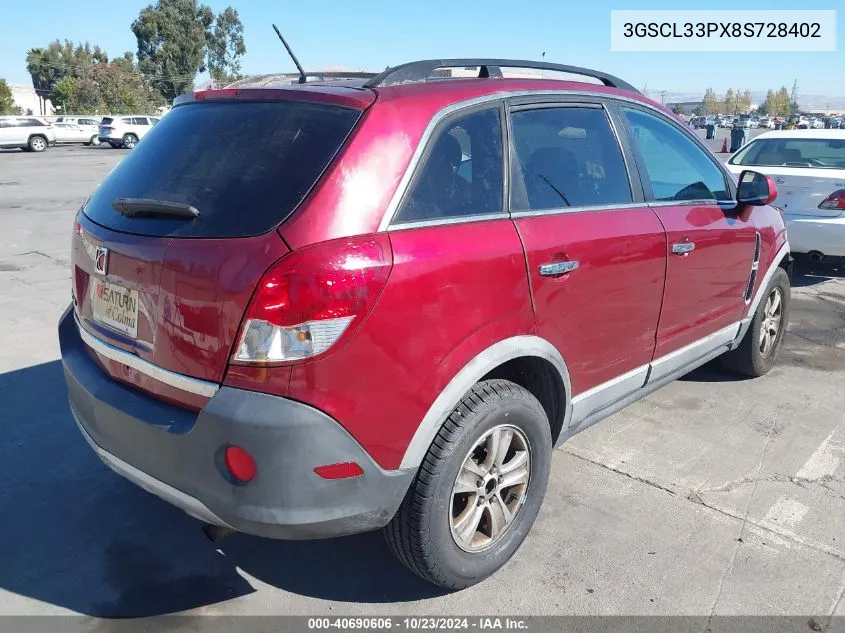 2008 Saturn Vue 4-Cyl Xe VIN: 3GSCL33PX8S728402 Lot: 40690606