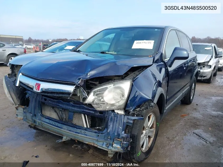 2008 Saturn Vue V6 Xe VIN: 3GSDL43N48S500520 Lot: 40877699